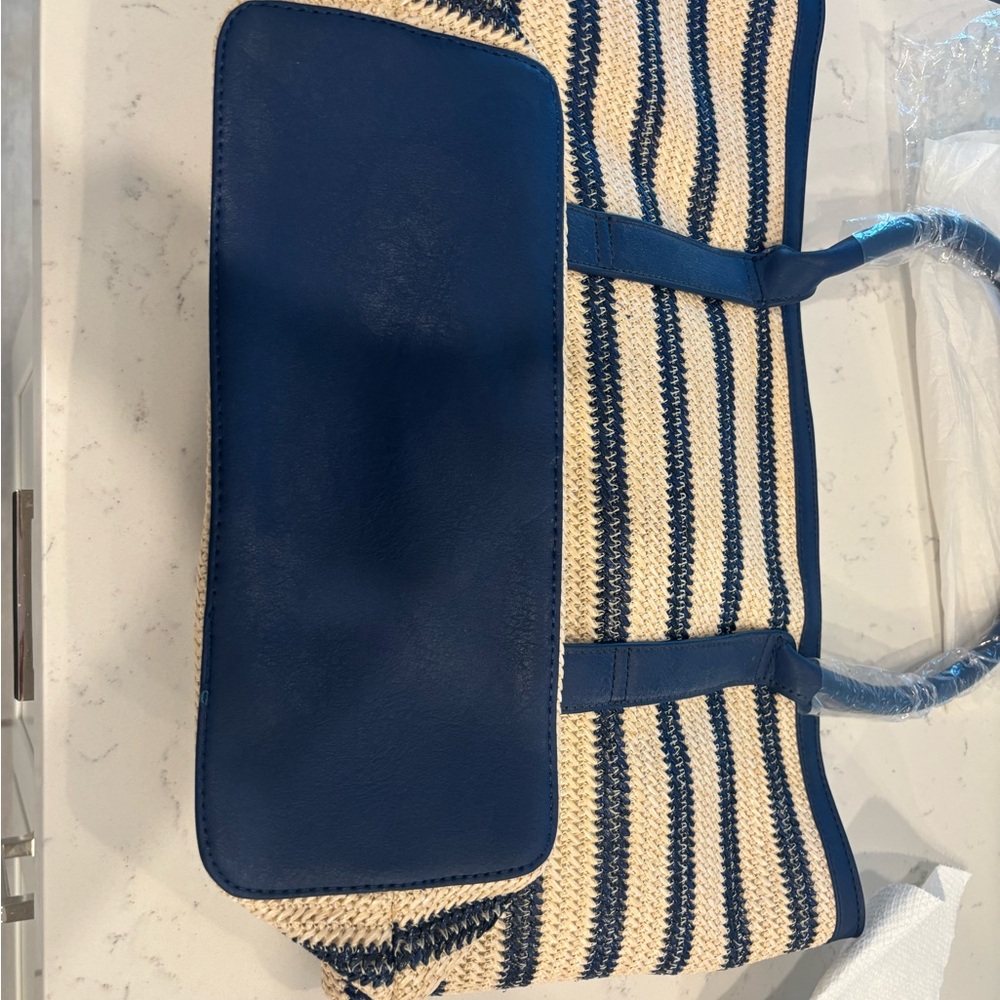 Rampage Navy and Cream Striped Straw Tote - Picture 3 of 4